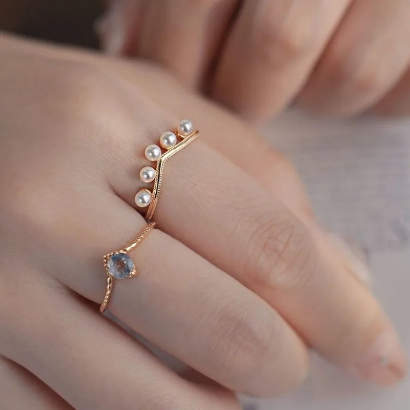 Set di anelli impilabili da 2 pezzi Olivenorma Crystal Pearl Wedding