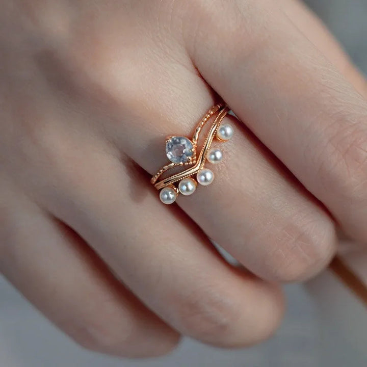 Set di anelli impilabili da 2 pezzi Olivenorma Crystal Pearl Wedding