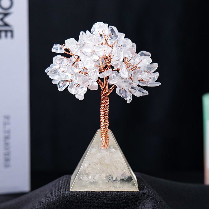 Olivenorma Ghiaia di cristallo naturale Base piramidale Albero Feng Shui 
