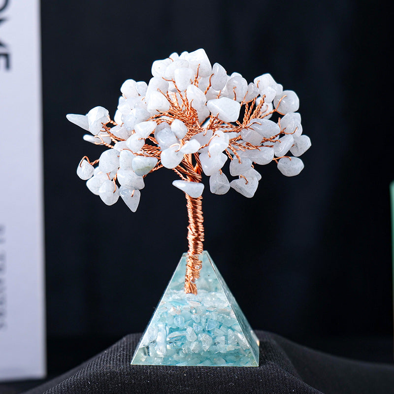Olivenorma Ghiaia di cristallo naturale Base piramidale Albero Feng Shui 
