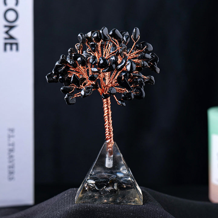 Olivenorma Ghiaia di cristallo naturale Base piramidale Albero Feng Shui 