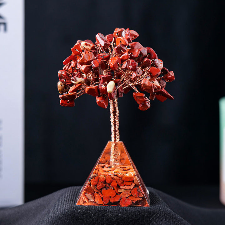 Olivenorma Ghiaia di cristallo naturale Base piramidale Albero Feng Shui 