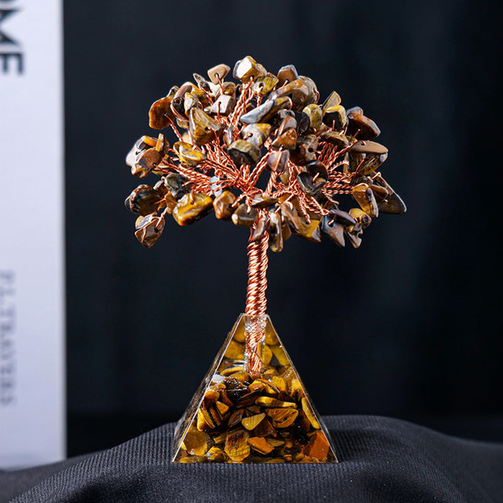 Olivenorma Ghiaia di cristallo naturale Base piramidale Albero Feng Shui 