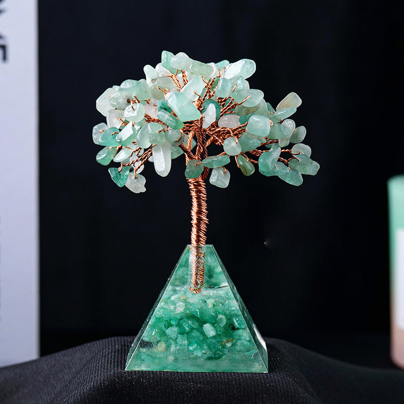 Olivenorma Ghiaia di cristallo naturale Base piramidale Albero Feng Shui 