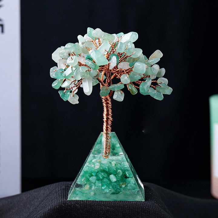 Olivenorma Ghiaia di cristallo naturale Base piramidale Albero Feng Shui 