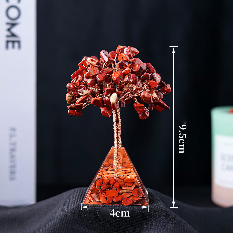 Olivenorma Ghiaia di cristallo naturale Base piramidale Albero Feng Shui 