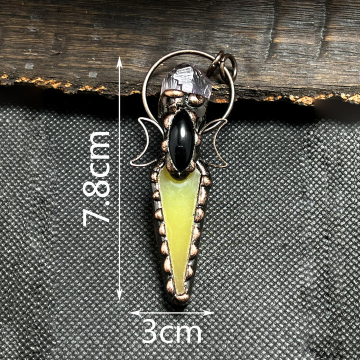 Collana con ciondolo in cristallo a doppia luna con freccia in rame Olivenorma e pietre preziose