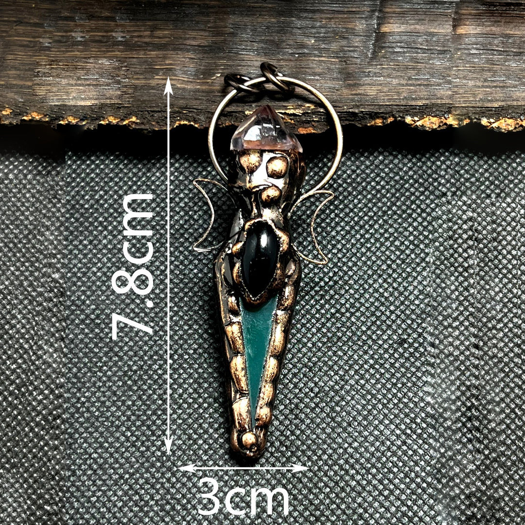 Collana con ciondolo in cristallo a doppia luna con freccia in rame Olivenorma e pietre preziose