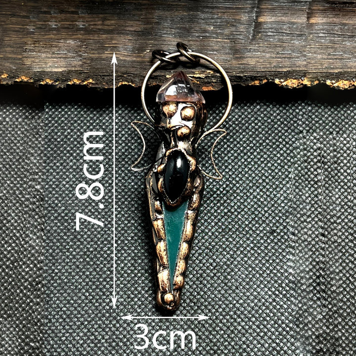 Collana con ciondolo in cristallo a doppia luna con freccia in rame Olivenorma e pietre preziose