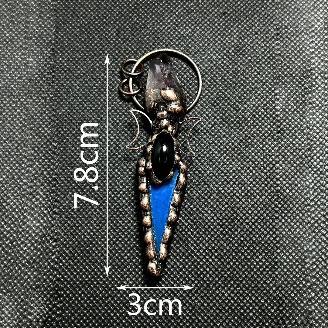 Collana con ciondolo in cristallo a doppia luna con freccia in rame Olivenorma e pietre preziose