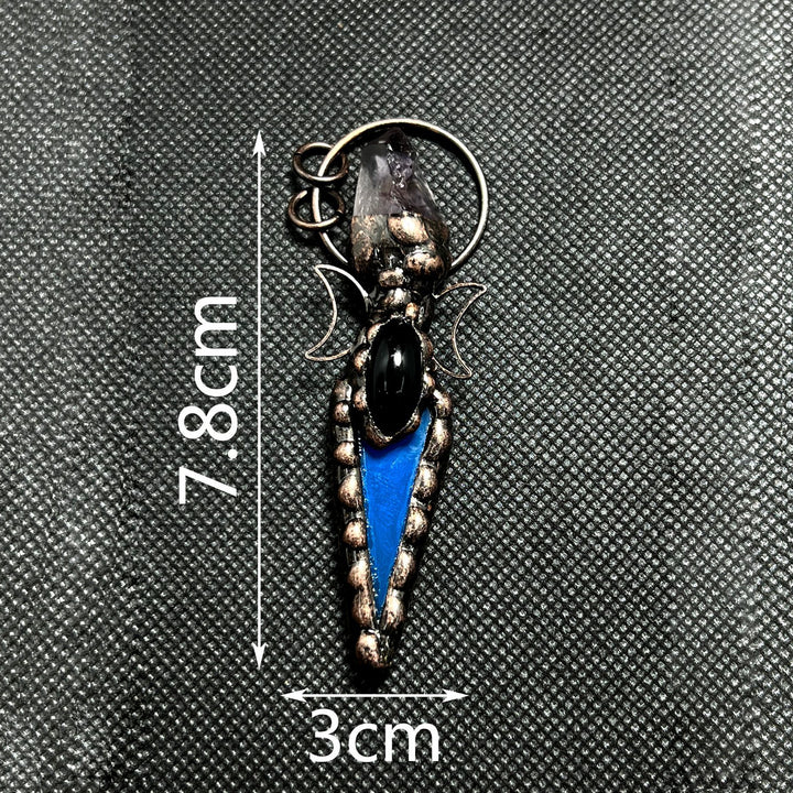 Collana con ciondolo in cristallo a doppia luna con freccia in rame Olivenorma e pietre preziose