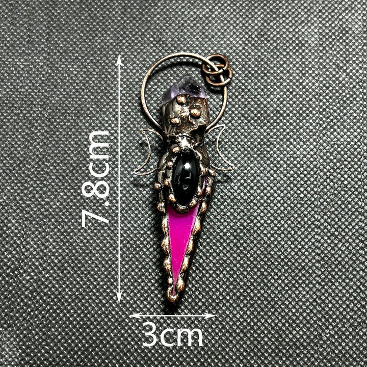 Collana con ciondolo in cristallo a doppia luna con freccia in rame Olivenorma e pietre preziose