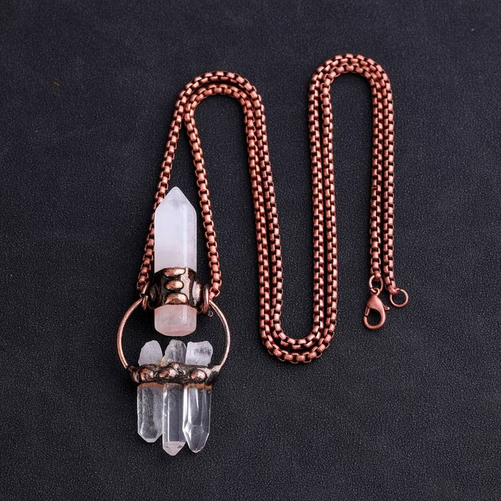 Collana con pietra preziosa esagonale a pilastro irregolare in quarzo trasparente Olivenorma