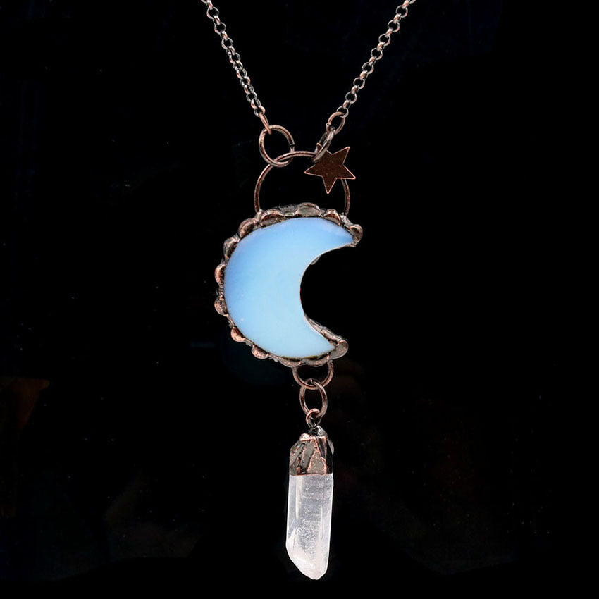 Collana con ciondolo in pietra preziosa con stella luna di cristallo Olivenorma - Opalite e quarzo trasparente - image 15
