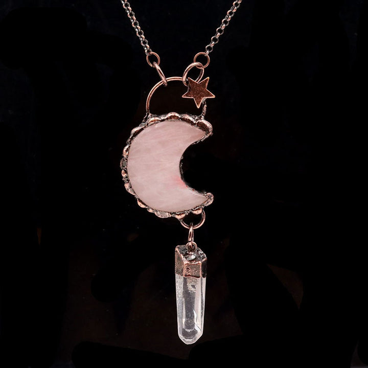 Collana con ciondolo in pietra preziosa con stella luna di cristallo Olivenorma - Quarzo rosa e quarzo trasparente - image 2