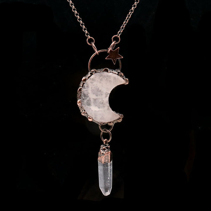 Collana con ciondolo in pietra preziosa con stella luna di cristallo Olivenorma - Cristallo trasparente e quarzo trasparente - image 7