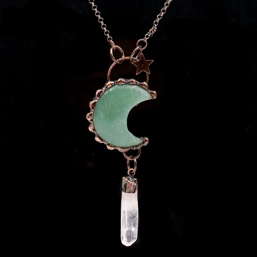 Collana con ciondolo in pietra preziosa con stella luna di cristallo Olivenorma - Avventurina verde e quarzo trasparente - image 11