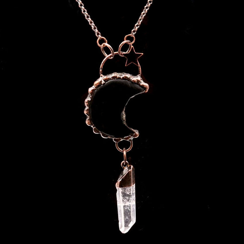 Collana con ciondolo in pietra preziosa con stella luna di cristallo Olivenorma - Onice nero e quarzo trasparente - image 13