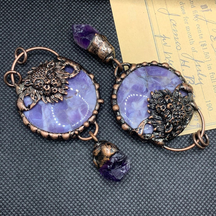 Collana Olivenorma con testa di bue in rame e pietra preziosa di quarzo trasparente