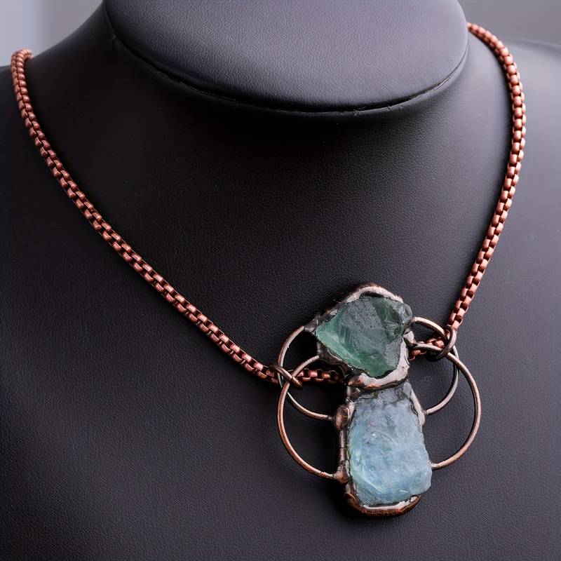 Collana con ciondolo combinato in fluorite verde acquamarina Olivenorma