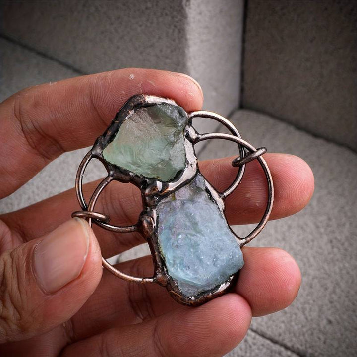 Collana con ciondolo combinato in fluorite verde acquamarina Olivenorma