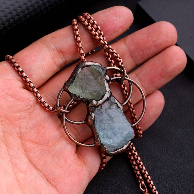 Collana con ciondolo combinato in fluorite verde acquamarina Olivenorma