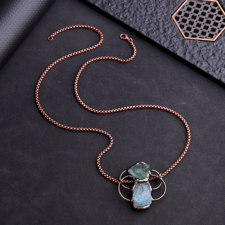 Collana con ciondolo combinato in fluorite verde acquamarina Olivenorma