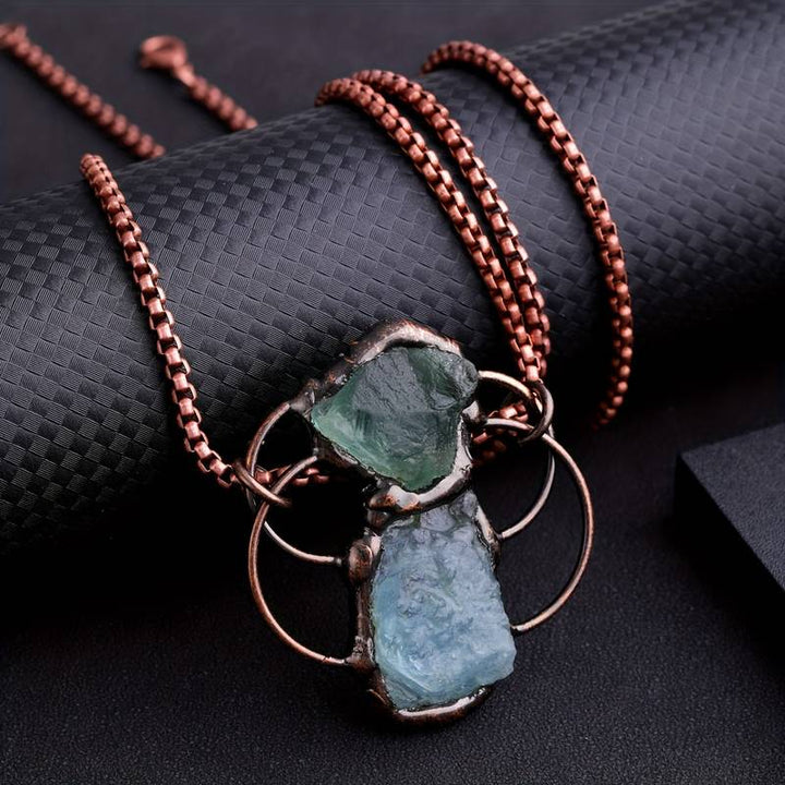 Collana con ciondolo combinato in fluorite verde acquamarina Olivenorma