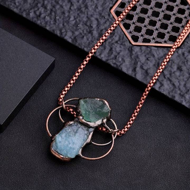 Collana con ciondolo combinato in fluorite verde acquamarina Olivenorma