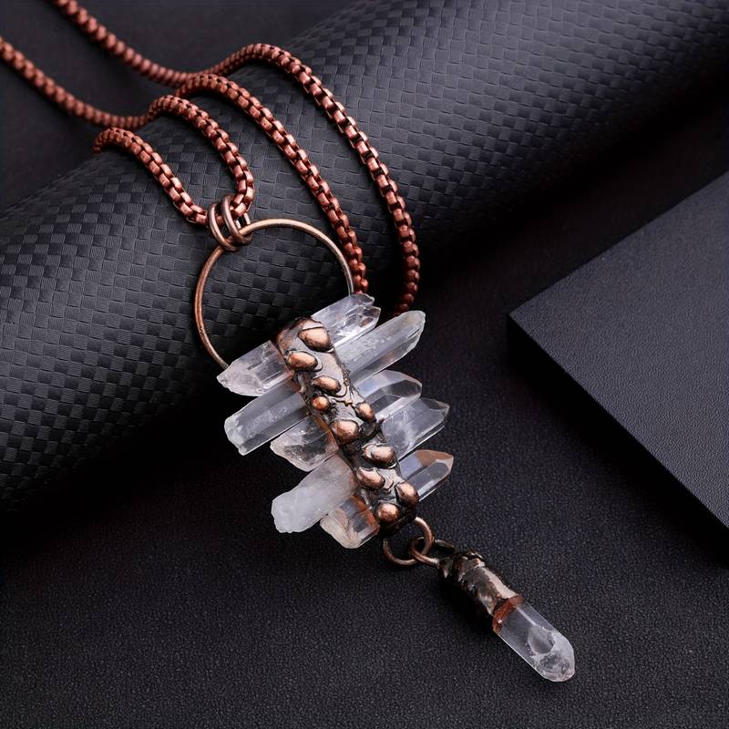 Collana con pietre preziose a nappa in quarzo ialino irregolare Olivenorma, composta da sei pezzi