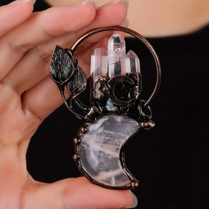 Collana con ciondolo a forma di pianta di luna in cristallo trasparente Olivenorma