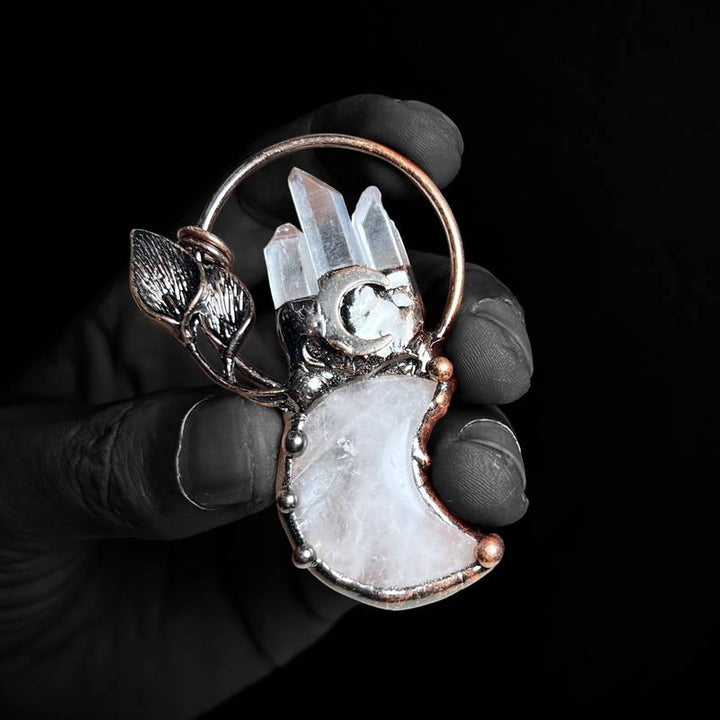 Collana con ciondolo a forma di pianta di luna in cristallo trasparente Olivenorma