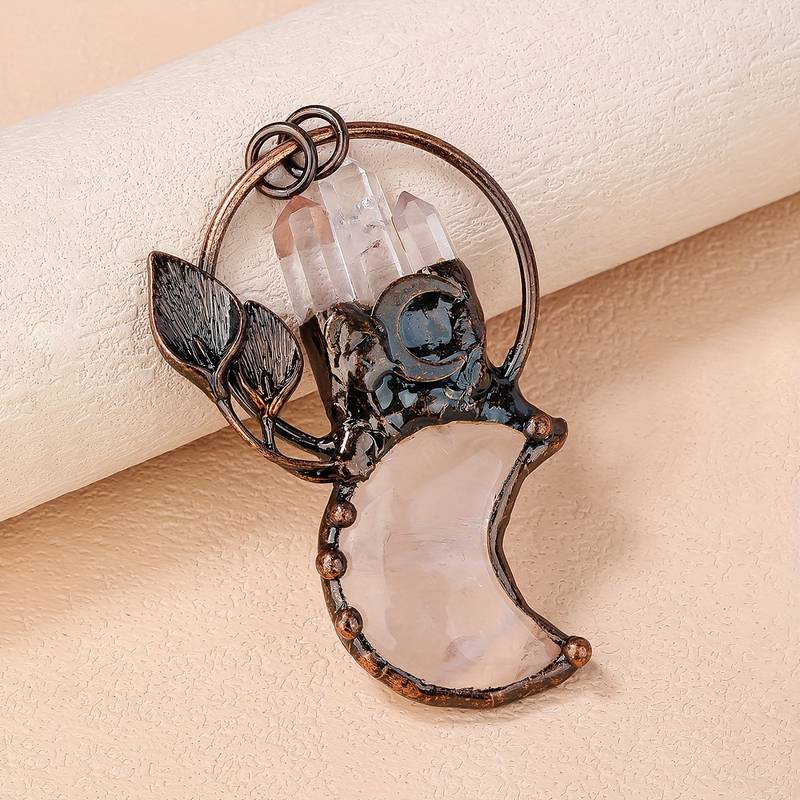 Collana con ciondolo a forma di pianta di luna in cristallo trasparente Olivenorma