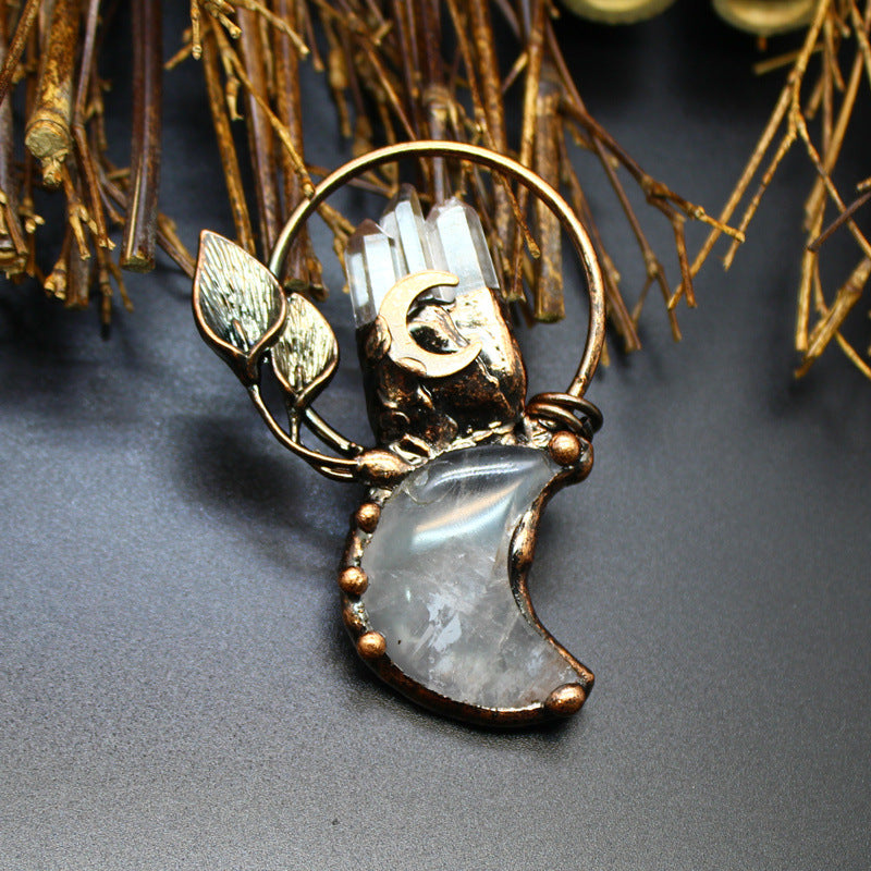 Collana con ciondolo a forma di pianta di luna in cristallo trasparente Olivenorma