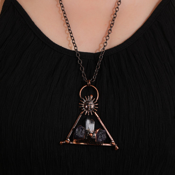 Collana con pietra preziosa di ametista e quarzo trasparente Olivenorma Copper Sun