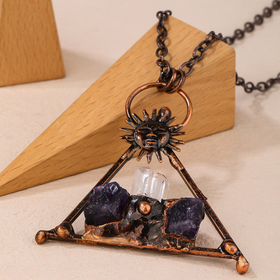 Collana con pietra preziosa di ametista e quarzo trasparente Olivenorma Copper Sun