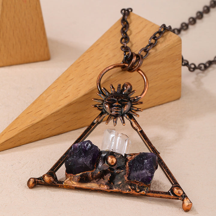 Collana con pietra preziosa di ametista e quarzo trasparente Olivenorma Copper Sun