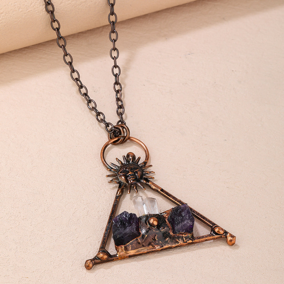 Collana con pietra preziosa di ametista e quarzo trasparente Olivenorma Copper Sun