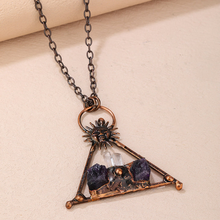 Collana con pietra preziosa di ametista e quarzo trasparente Olivenorma Copper Sun