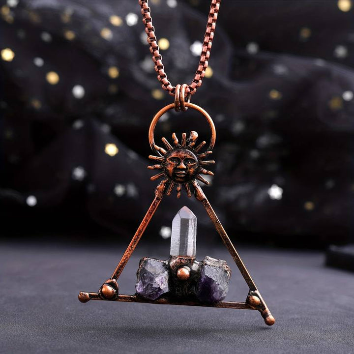 Collana con pietra preziosa di ametista e quarzo trasparente Olivenorma Copper Sun