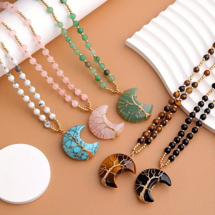 Collana con perle di cristallo a forma di luna e albero della vita Olivenorma