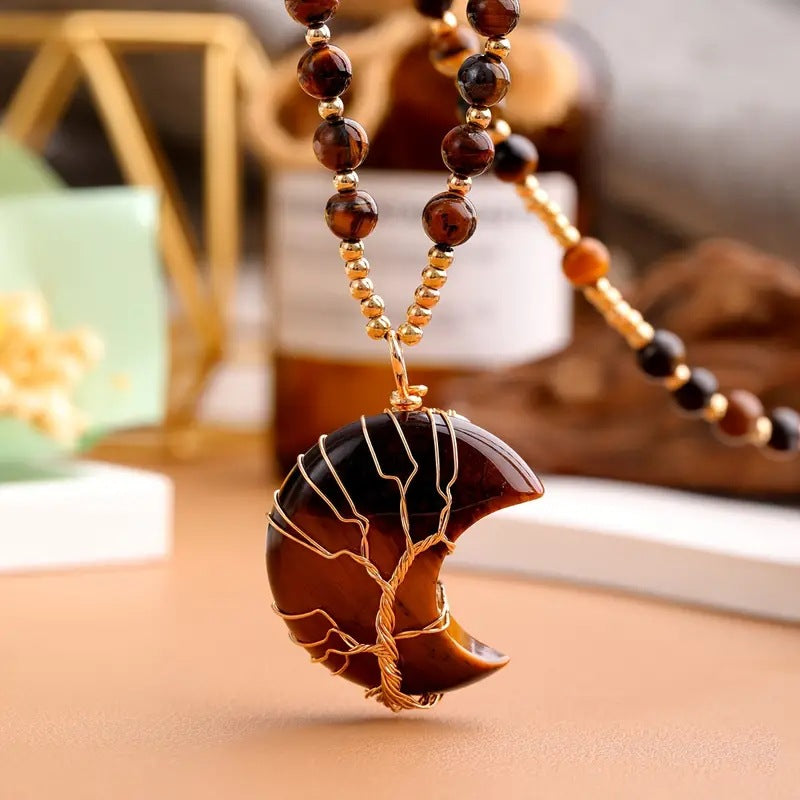 Collana con perle di cristallo a forma di luna e albero della vita Olivenorma