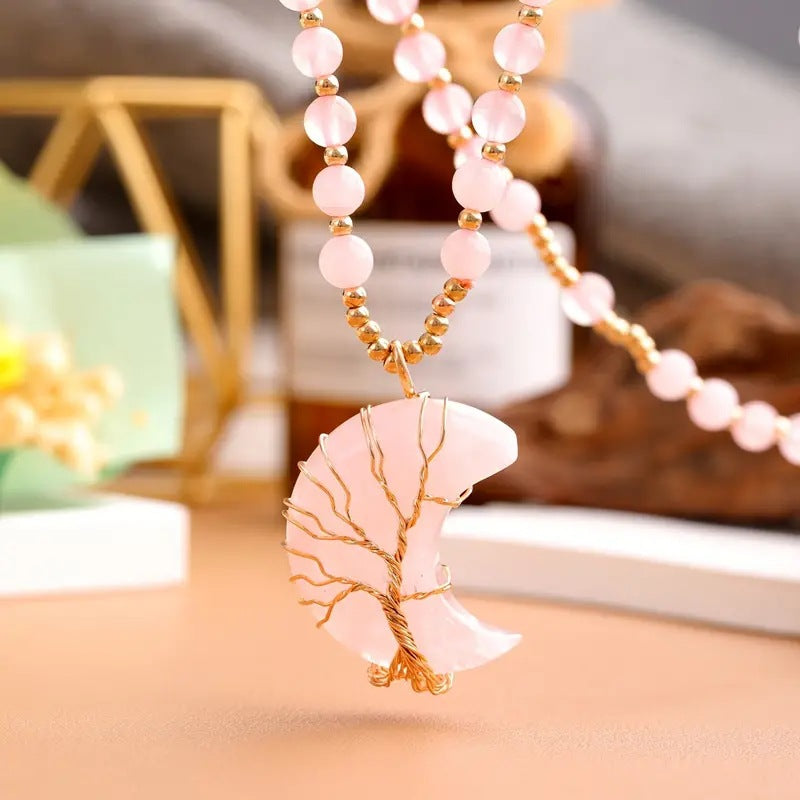 Collana con perle di cristallo a forma di luna e albero della vita Olivenorma