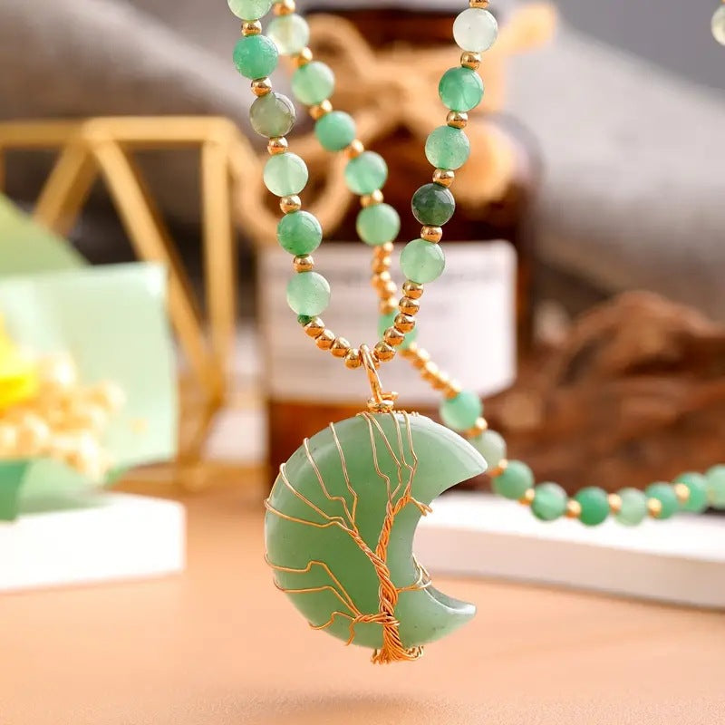 Collana con perle di cristallo a forma di luna e albero della vita Olivenorma