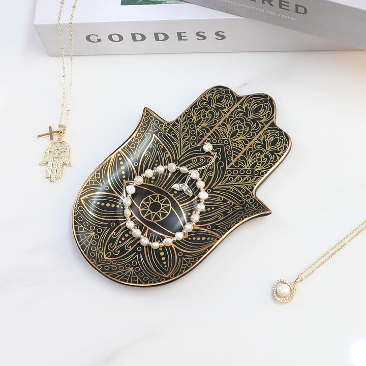 Olivenorma Hamsa Evil Eye Porta sottobicchiere in cristallo di ceramica
