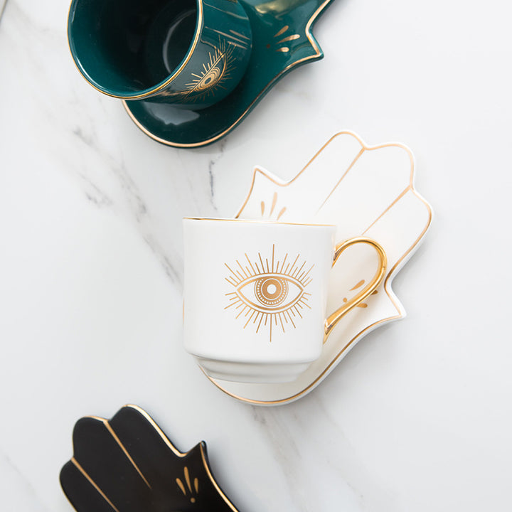 Olivenorma Hamsa Evil Eye Tazza da tè Piattino Sottobicchiere