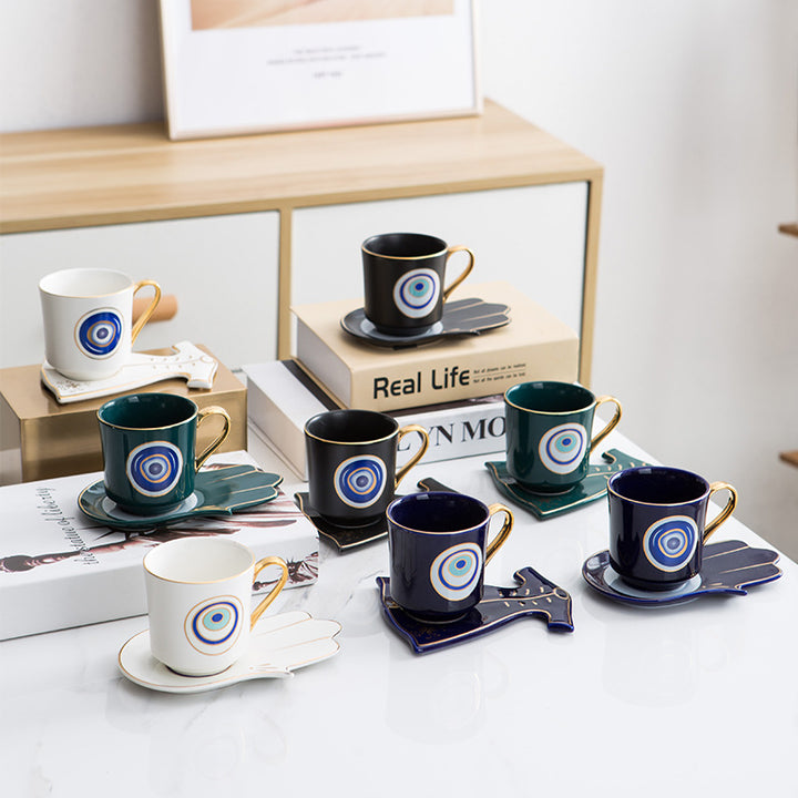 Olivenorma Hamsa Evil Eye Tazza da tè Piattino Sottobicchiere