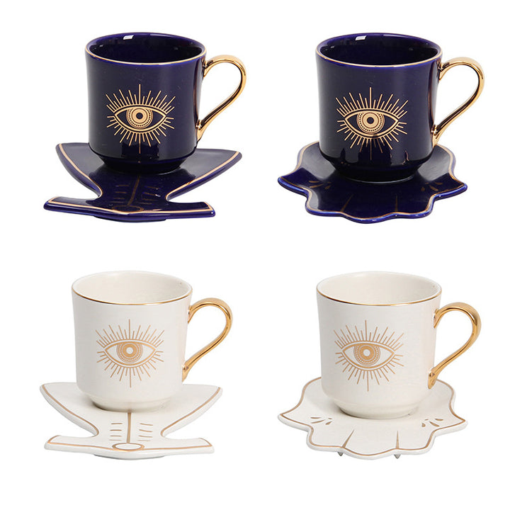 Olivenorma Hamsa Evil Eye Tazza da tè Piattino Sottobicchiere