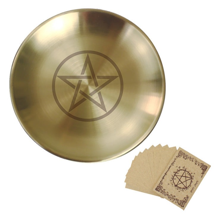 Olivenorma Piatto Sacro in Acciaio Inox con Pentagramma Lunare a Tre Fasi