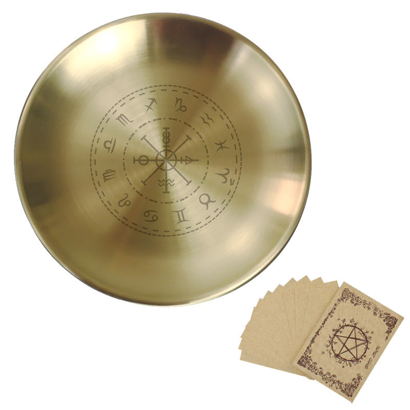 Olivenorma Piatto Sacro in Acciaio Inox con Pentagramma Lunare a Tre Fasi